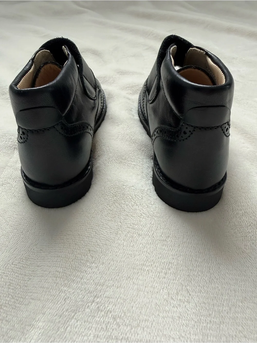 Children's Black Leather Velcro Ankle Boots